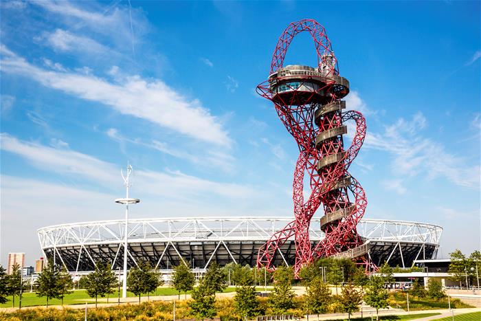 Sliding down The Orbit at London’s Olympic Park